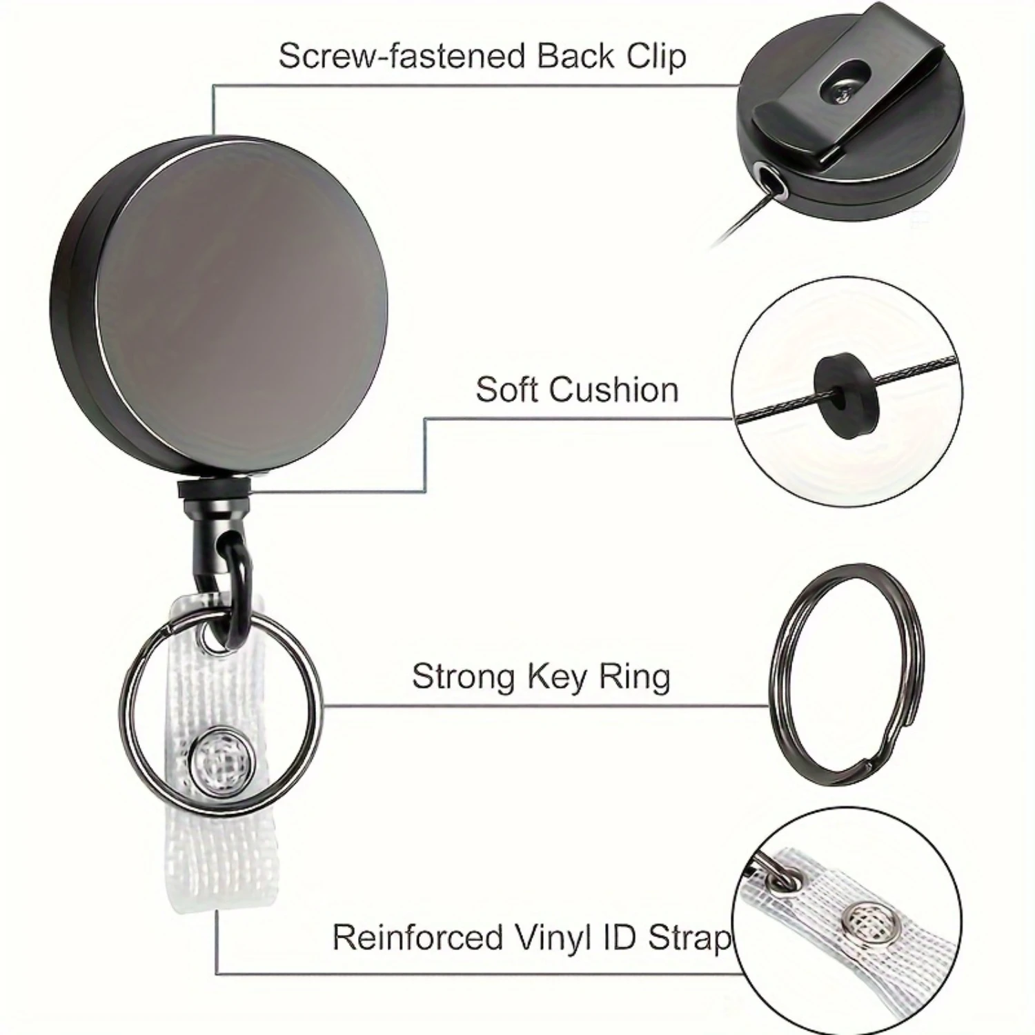 2-упаковка сверхпрочного выдвижного держателя бейджа с кольцом для ключей