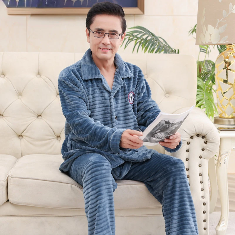New Autumn Winter Luxury Male's Pajamas Thick Sleep Tops Nightwear Turn-down Collar Loungewear Soft Flannel Men's Sleepwear
