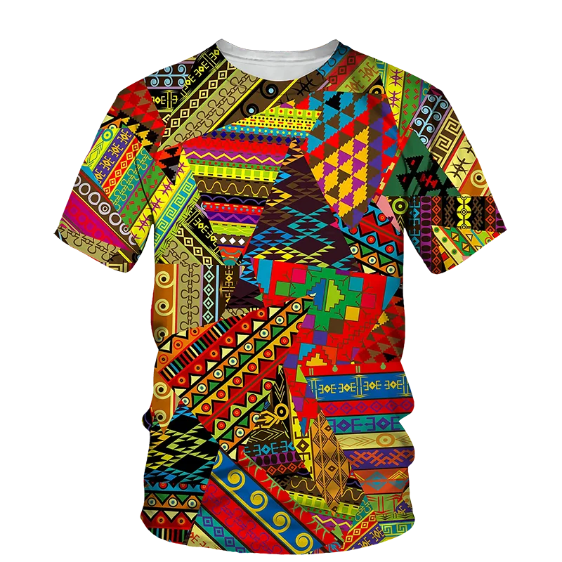 

African Folk Danskiy 3D Harajuku Ethnic Dress Men's And Women's Street Fashion Personality Hip Hop Crewneck Short Sleeve T-shirt