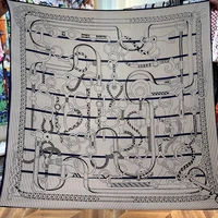 cashmere silk scarf for women hand rolled shawls wraps lady bandana big hijabs female foulards chain printed square scarves