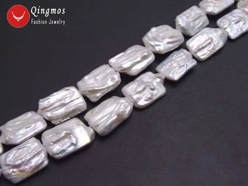 Qingmos 20*30mm Rectangle Natural FW White Pearl Loose Beads for Jewelry Making DIY Necklace Bracelet Earring Strands 14''