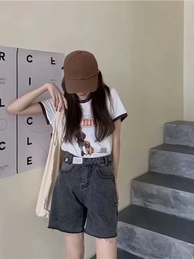 

Gradient Hot Girl Denim Shorts Women Summer Niche Sweet And Cool Loose High Waist A-line Wide-leg Five-point Pants