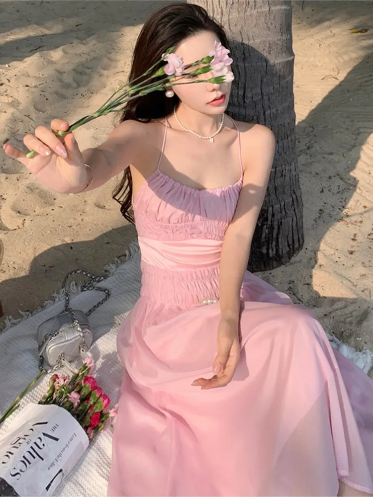 

New Women Summer Sexy Spaghetti Strap Midi Dress Ladies One Piece Sleeveless Elegant Party Clothes Female Fashion Prom Vestdios