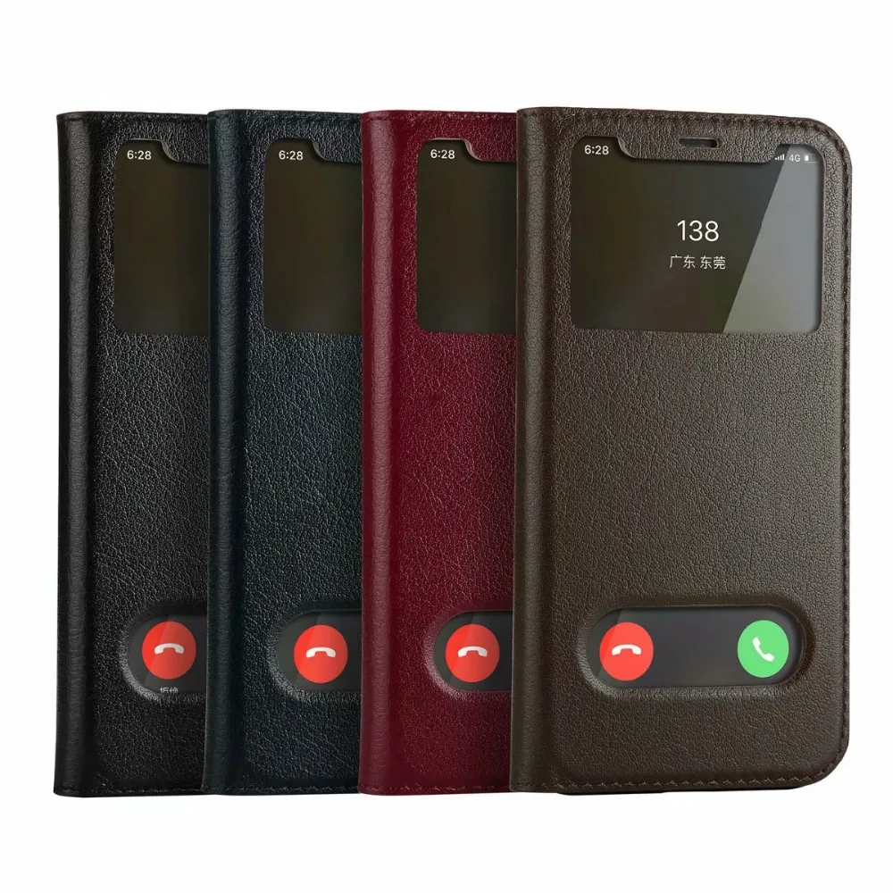 

Luxury Genuine Leather Case For Iphone X Xs Max Xr Cover Vintage View Window Flip Phone Bag Case