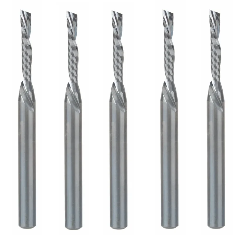 

5Pcs Left Hand Single Flute 3.175X2X12MM Downcut Spiral Bits Cutting Wood Acrylic Plastic Plate