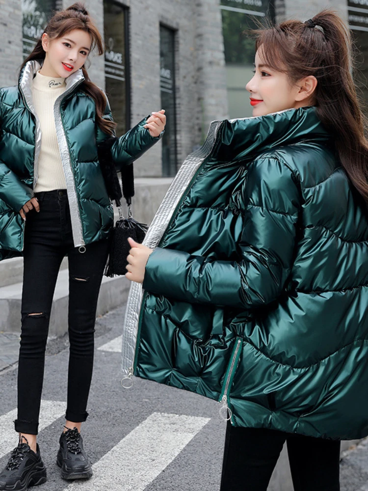 Light-reflecting Jacket Women Winter Warm Bread Parka Short Padded Casual Thick Stand-callor Oversized Cotton Coat Femme Parkas enlarge