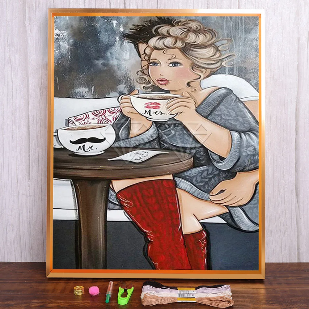 

Cartoon Sexy Fat Girl Ladies Cute Pre-Printed 11CT Cross-Stitch Embroidery Set DMC Threads Sewing Handmade Craft Different