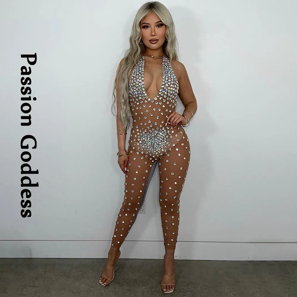 Женский Облегающий комбинезон сексуальный с глубоким V-образным вырезом и