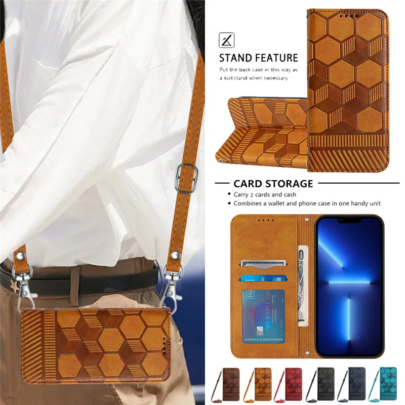 

Lanyard Ball Leather Phone Case for iPhone 14 13 Mini 12 Pro 11 X XR XS Max SE 6 6S 7 8 Plus Luxury Wallet Card Flip Stand Cover