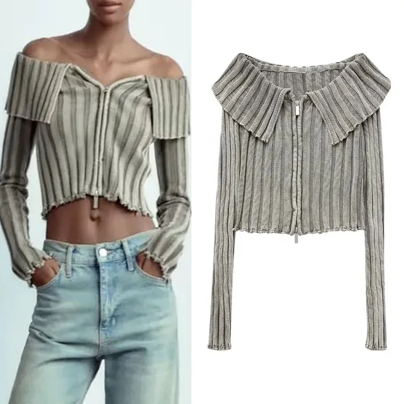 

Кардиган женский трикотажный в рубчик, с длинными рукавами и лацканами