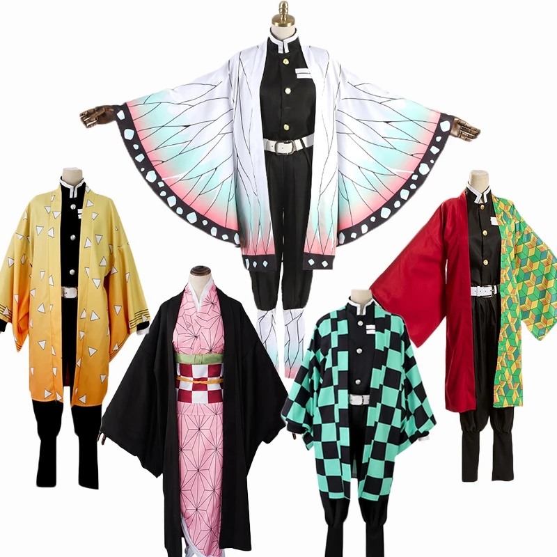 

Anime Demon Slayer Kimetsu No Yaiba Tanjiro Kamado Nezuko Zenitsu Shinobu Women Men Full Set Cosplay Halloween Costume Kimono