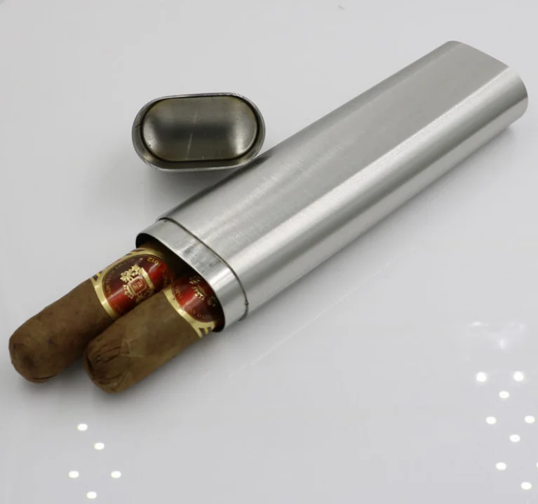 

Дорожный Чехол для сигарет из нержавеющей стали, чехол для одной сигары с 2 трубками, высококачественные портативные аксессуары для сигар и ...