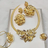 african charm necklace earrings dubai jewelry sets for women wedding bridal gold color bracelet ring pendant jewelry trendy