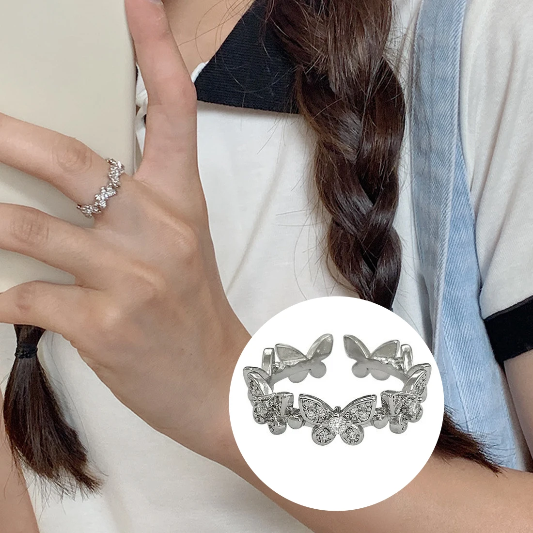 

New Fashion Butterfly Rings For Women Korean Cubic Zirconia Rhinestone Open Finger Ring Minimalist Dainty Party Jewelry Gifts