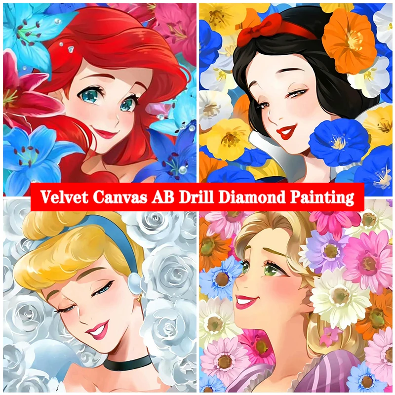 

5D DIY AB Velvet Canvas Diamond Painting Kit Cute Pretty Princess Diamond Art Cross Stitch Mosaic Picture Handcrafts Home Decors