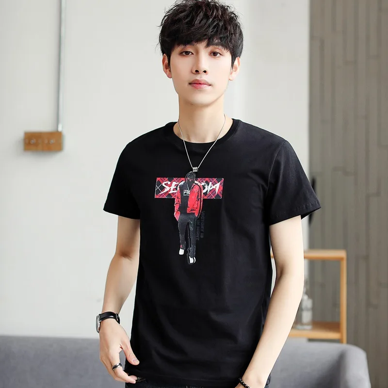 

10597 Solid color T Shirt Mens Black And White 100% cotton T-shirts Summer Skateboard Tee Boy Skate Tshirt Tops European s