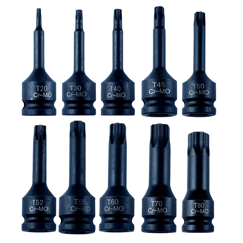 Набор торцевых бит Адаптер для розеток Наборы головок T20-T80 Torx Star Bit 10 шт. Черный