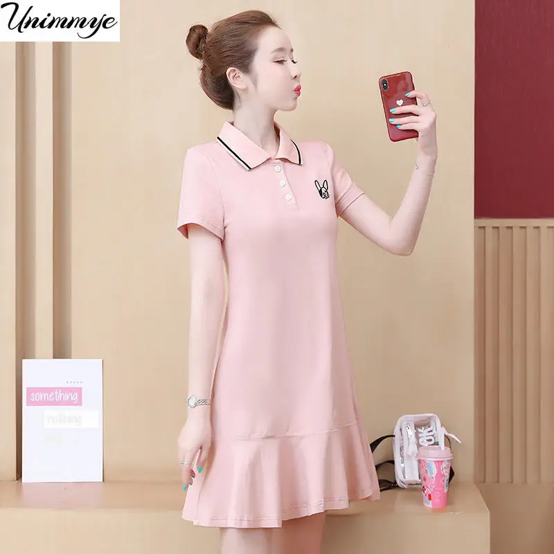 

Summer Short Sleeve Cotton Buttons Polo Dress Women Korean Fashion Streetwear Party Elegant Vestido De Mujer Femme Robe J283