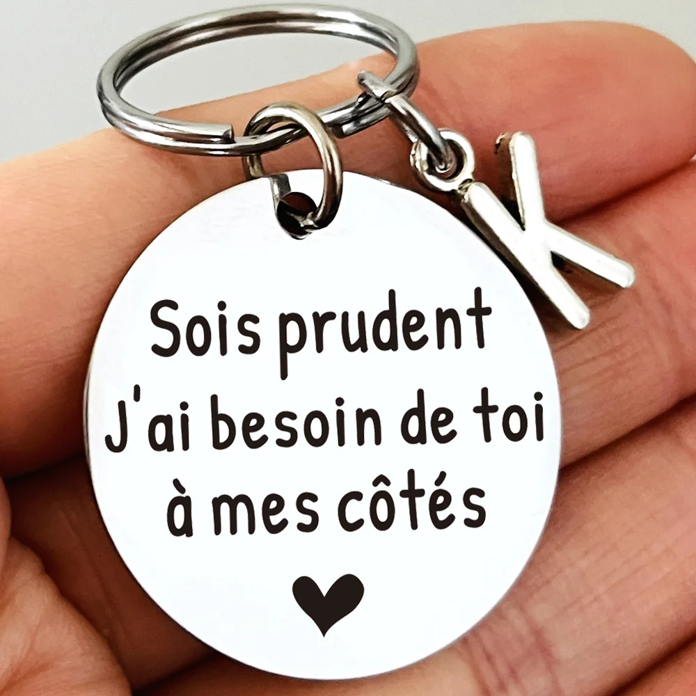 

French Drive Safe Keychain, Personalized Engraved Couples Keychain In French, Husband, Boyfriend Girlfriend Driver Gift