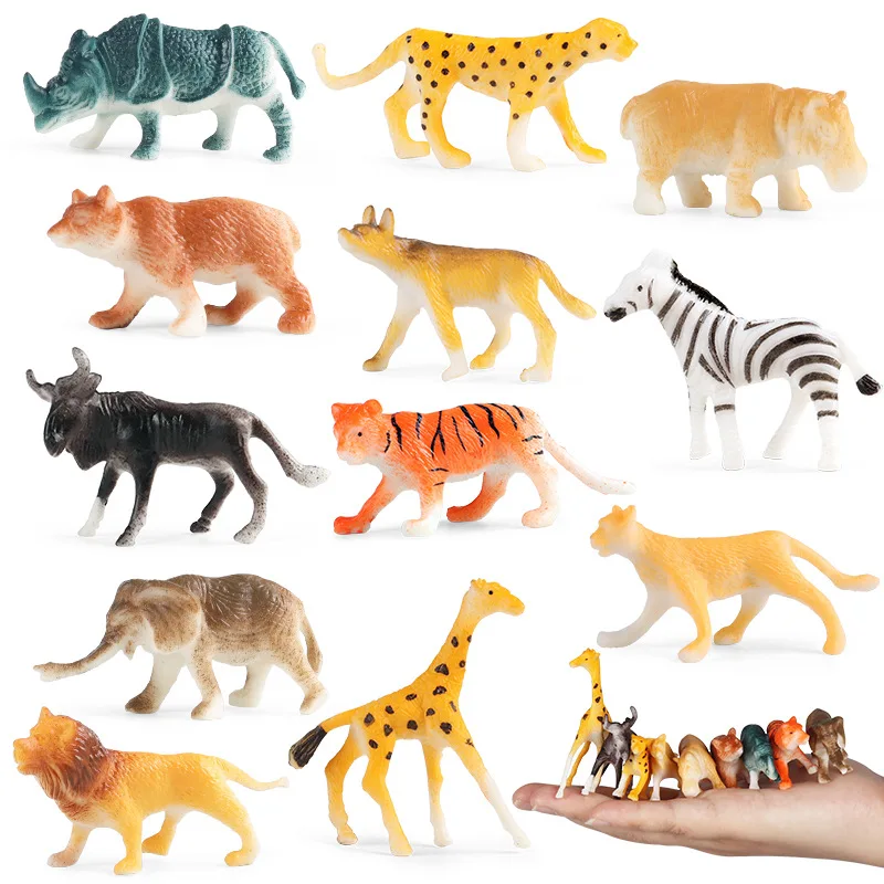 

12pc Mini Zoo Wild Animals Figurines Giraffe Tiger Lion Leopard Bear Simulation Model Action Figure Educational Toy for Children