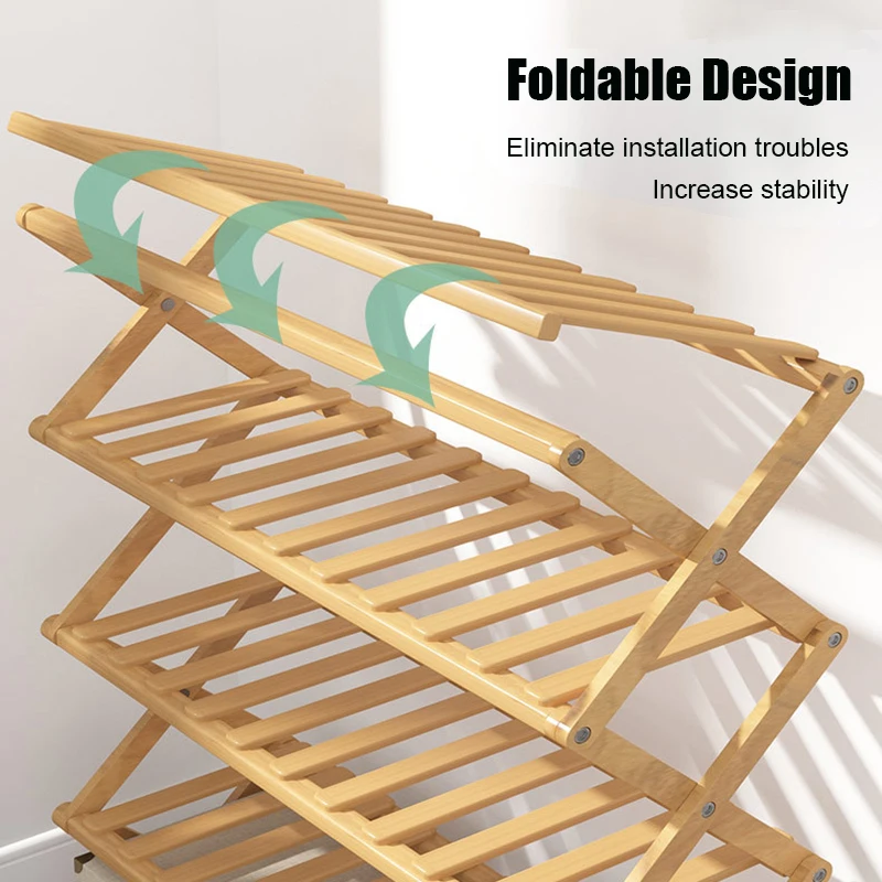 Бамбуковая полка для обуви простой бытовой стеллаж хранения многослойный