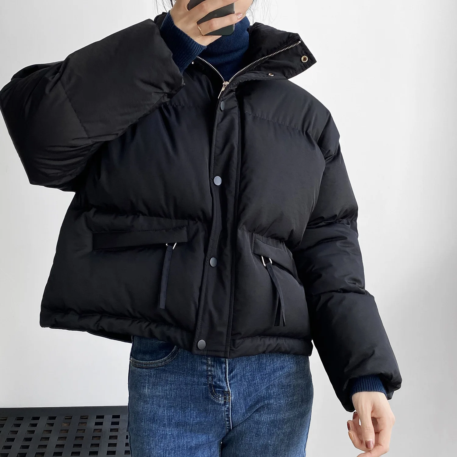 2022 Women's Clothing Autumn Winter Little Man Thick Take Rope Bread Women Down Cotton Stand Collar Cotton-Padded Jacket Jacket