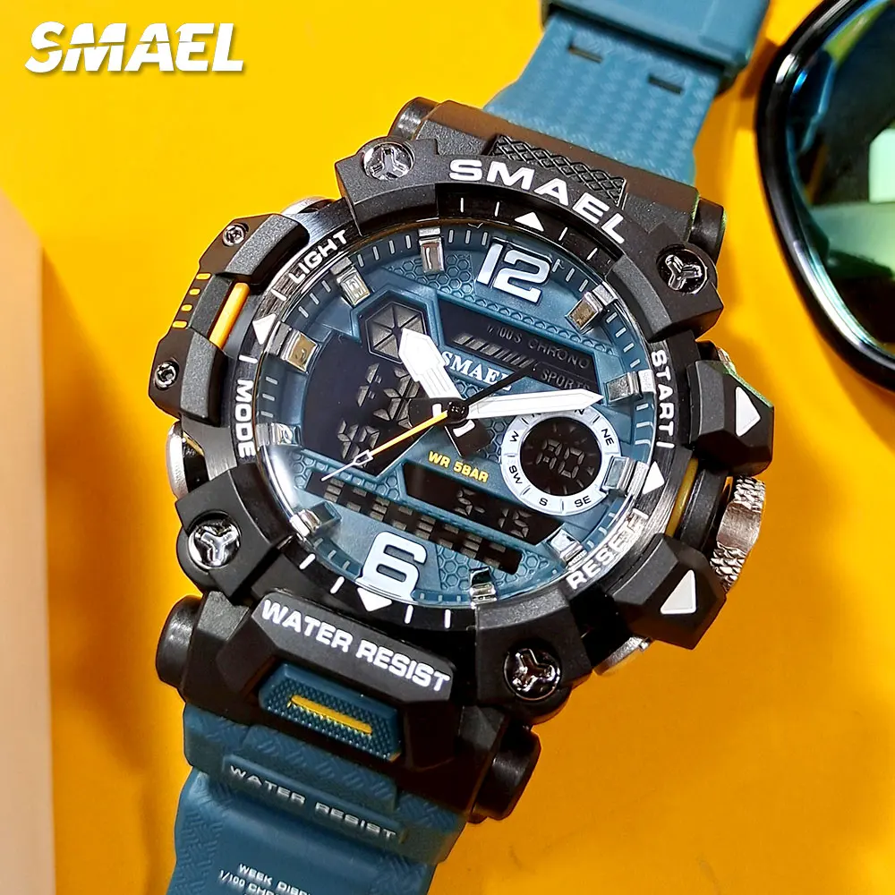 

SMAEL Electronic Digital Sport Watch for Men Dual Time Display Chronograph Quartz Wristwatch with Auto Date Week Waterproof 8072