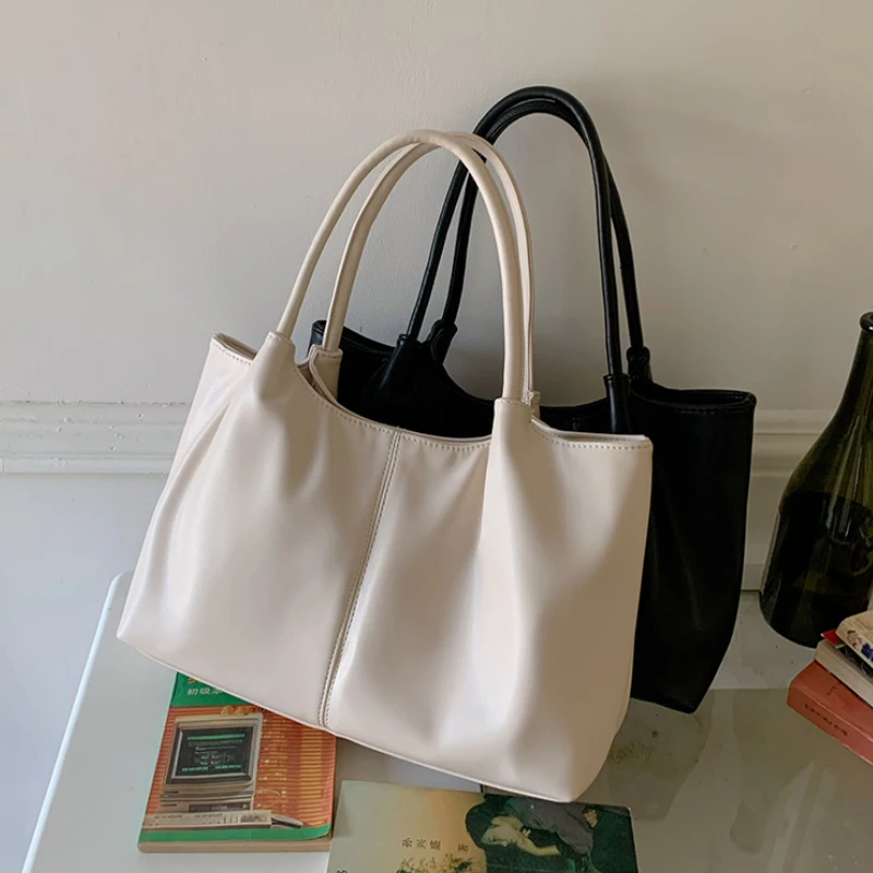 

Solid Color Women Shoulder Bags Large Capacity Commute Ladies Top Handle Bag Simple Soft PU Leather Female Casual Tote Handbags