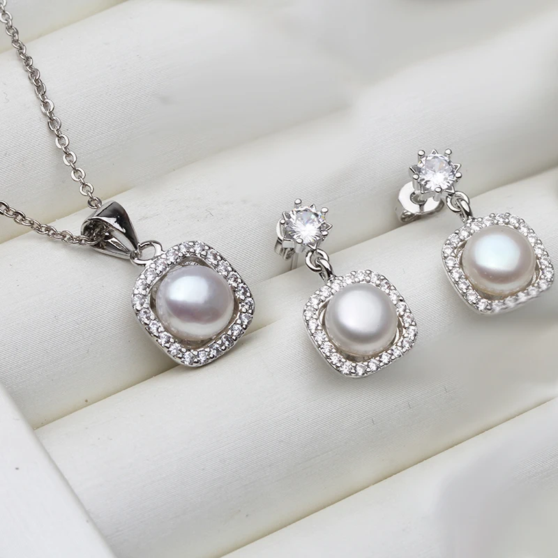 

Vintage Natural Freshwater Pearl Jewelry Set,925 Sterling Silver Pearl Necklace And Earring Sets White Black