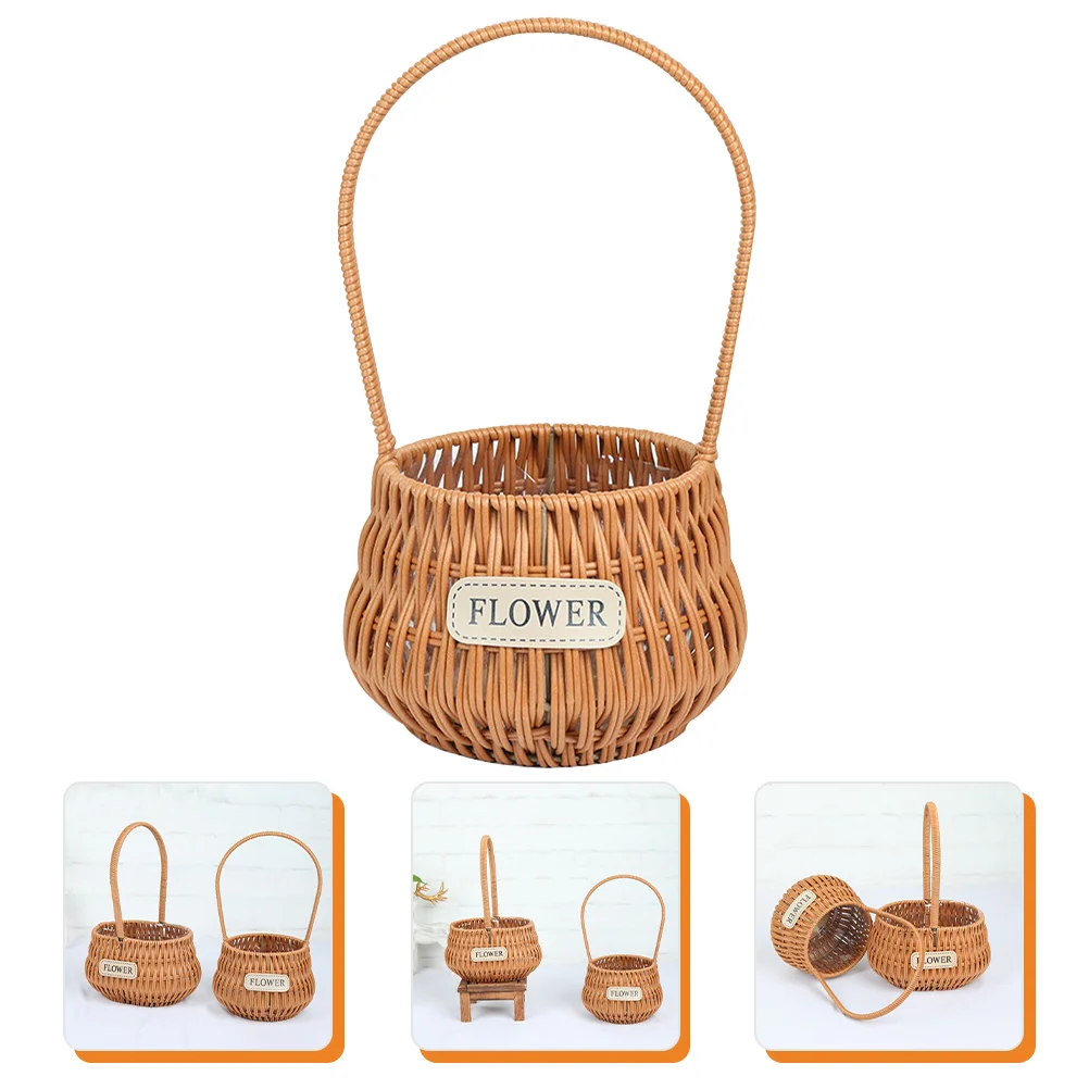 

Basket Flower Woven Baskets Candy Storage Wicker Rattan Hand Picnic Mini Fruits Willow Garden Decorative Girl Wedding