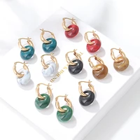 multicolor natural stone gold thick hoop huggie earrings for women statement donut beads gem earrings hoops 2022