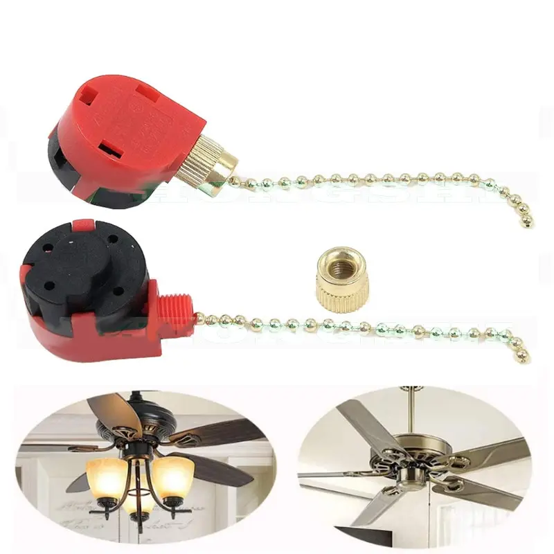 Red Ceiling Fan Switch 3 Speed 4 Wire ZE-268S6 Fan Pull Chain Switch Replacement Speed Control Switch