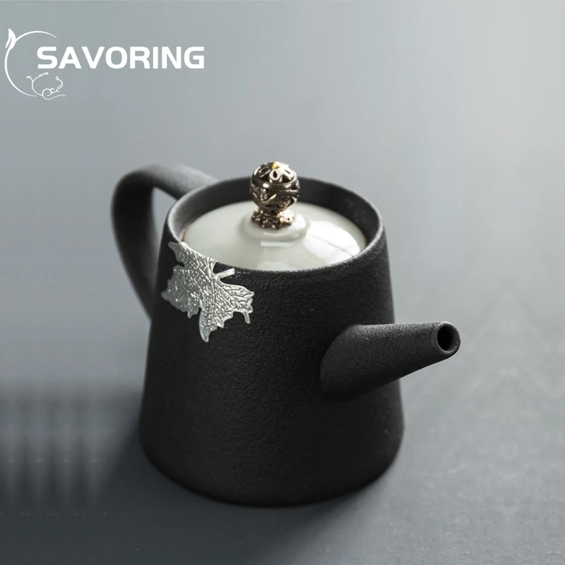 

Delicate Scrub Ceramic Single Tea Pot Simple Black Pottery Tea Pot Japanese Style Large Size Retro Stoneware Porcelain Teapot