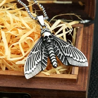 punk style death head skull butterfly moth pendant necklace for men 316l stainless steel chain fashion amulet jewelry wholesale