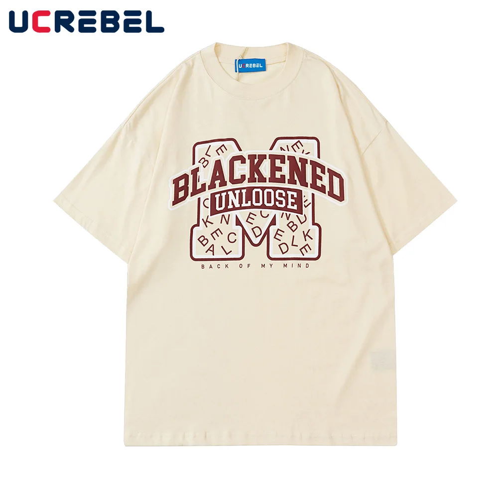 

Letter Print Short Sleeve T-shirt Mens Summer Streetwear Crew Neck Half-Sleeve Trend Casual Loose Cotton Tee Men