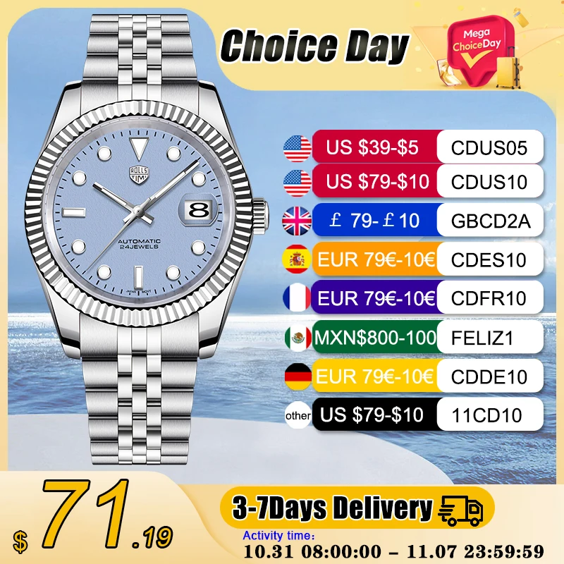 RollsTimi новые мужские автоматические часы 40 мм из нержавеющей стали