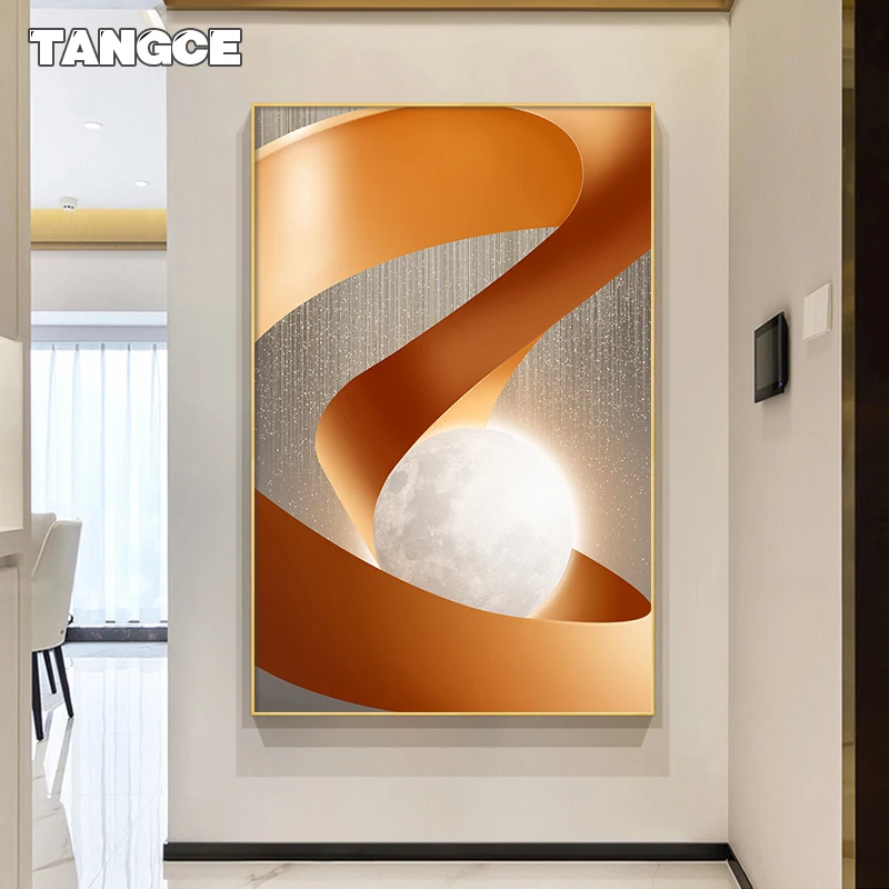 

Modern Minimalist Orange Wall Art Picture Abstract Nordic Luxury Ribbon Poster Print Living Room Home Decoration Canvas Painting
