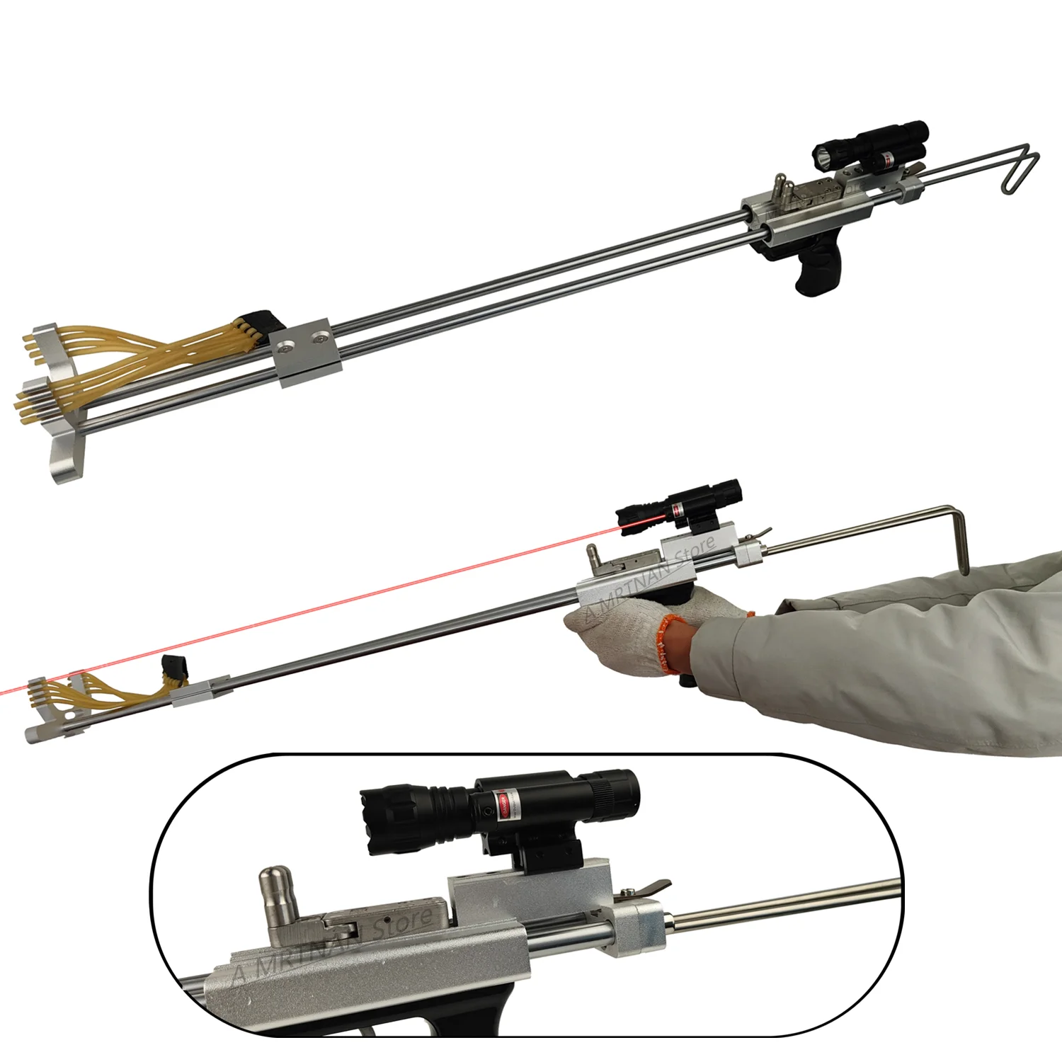 

Outdoor High Power Stainless Steel Slingshot Outdoor Hunting and Shooting Fish Dart Catapult with Back Support Slingshot