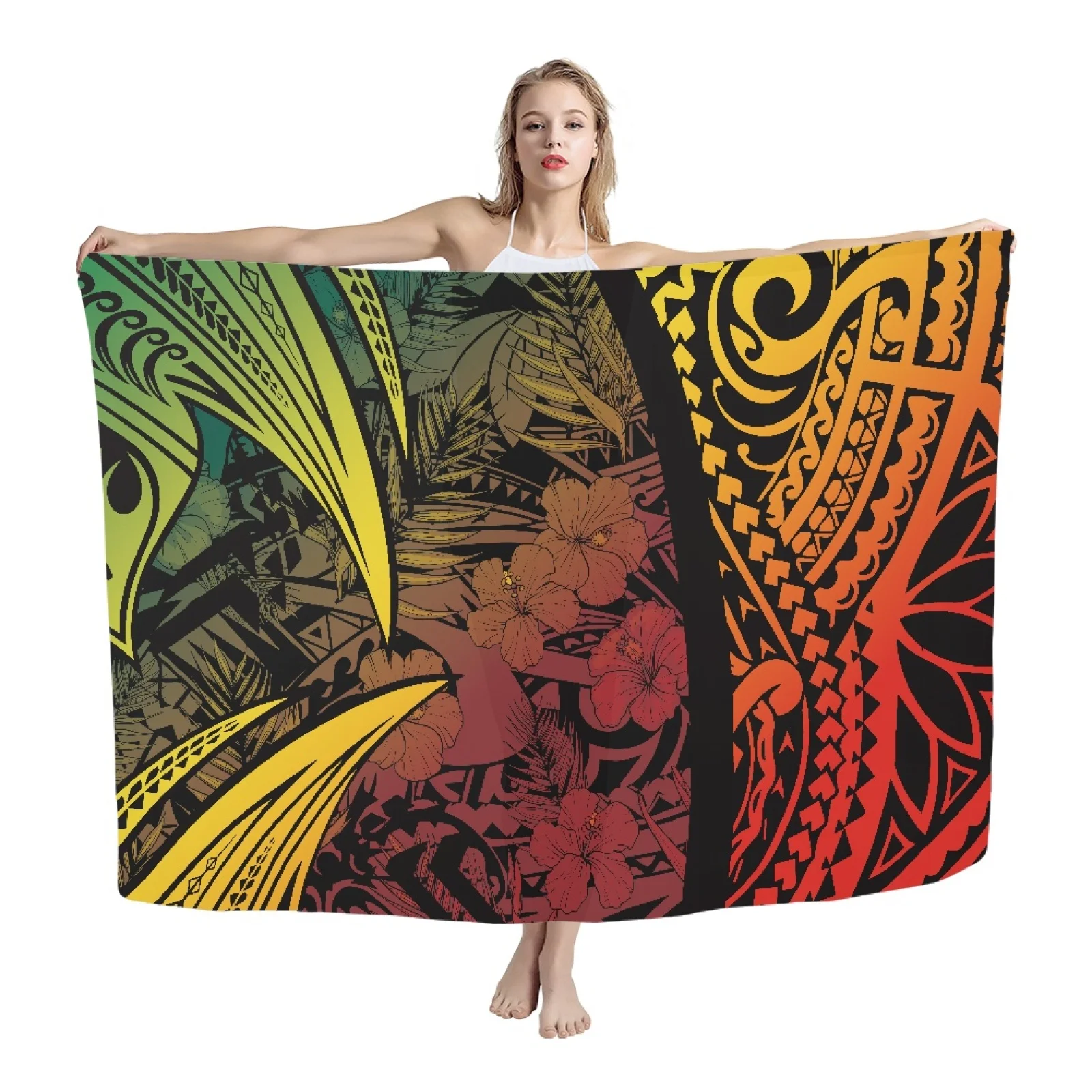 

HYCOOL Polynesian Hawaiian Hibiscus Tribal Print Lavalava Hawaii Women Beach Swimsuit Soft Sarong Trendy Home Bath Towel 2023