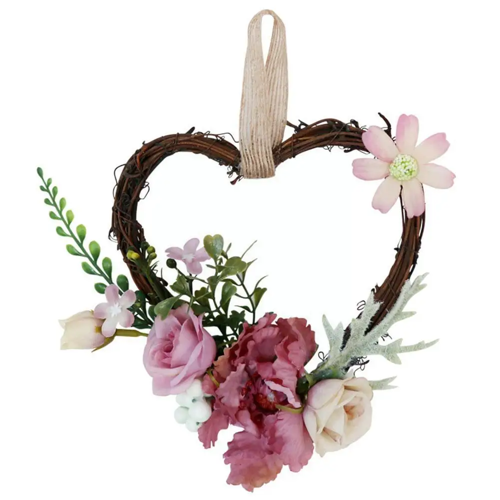 

Valentines Wreath For Front Door Heart Shape Artificial Rose Flower Garland Silk Fake Peony Wedding Wall Hanging Decoration B1G0