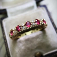 new vintage rose red cz finger rings for women gold color ring bright female accessories party anniversary gift newly jewelry