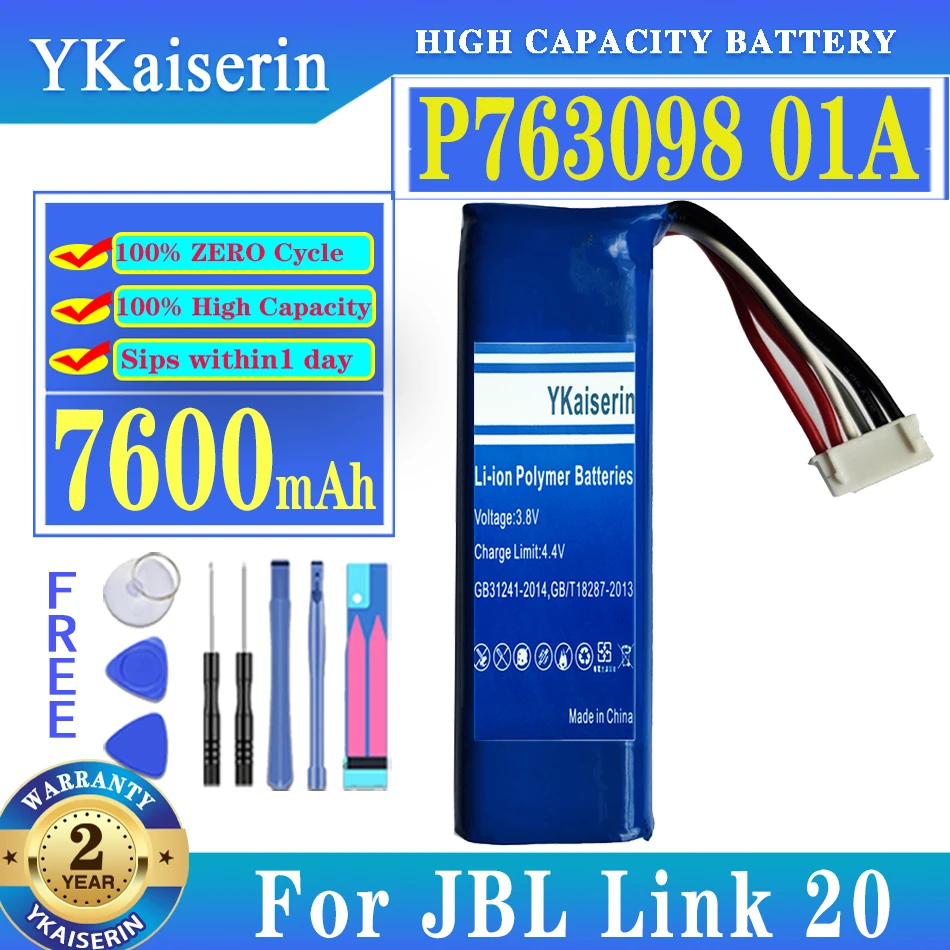 

YKaiserin Replacement Battery For JBL Link 20 Link20 P763098 01A Genuine Battery 7600mAh Batteria + Free Tools