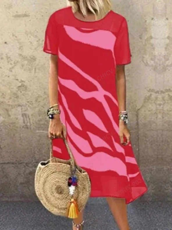 Женское шифоновое платье с Мозаичным принтом коротким рукавом в европейском и