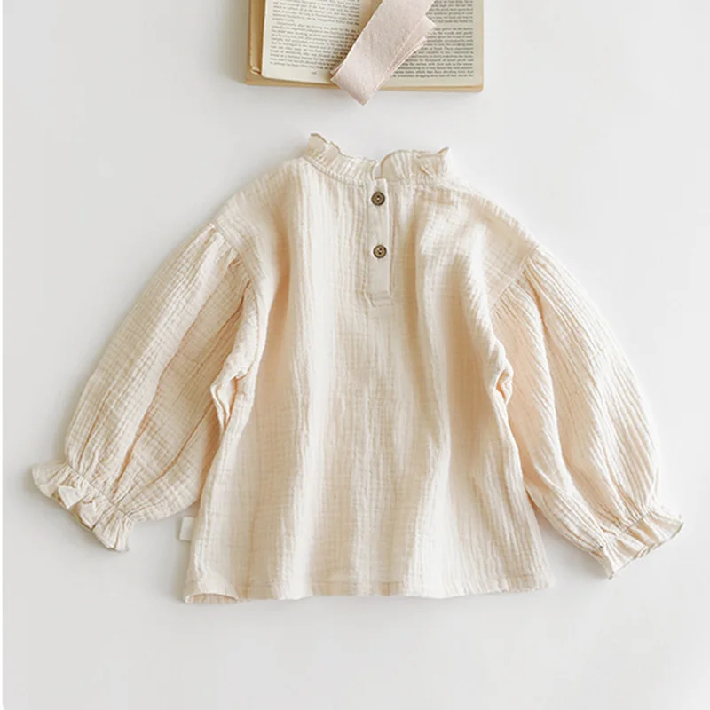 

Girls' Cotton and Linen Shirts 2023 Spring and Autumn New Children's Korean Brief Casual Bottoming Shirt Blouse New