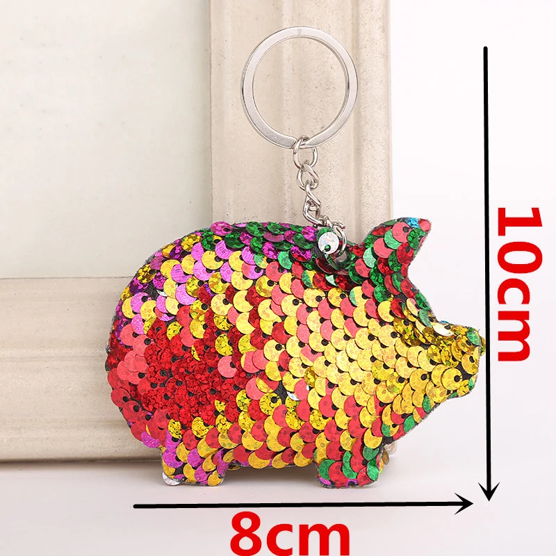 Брелок для ключей в виде симпатичной свиньи животного блестящий помпон блестки