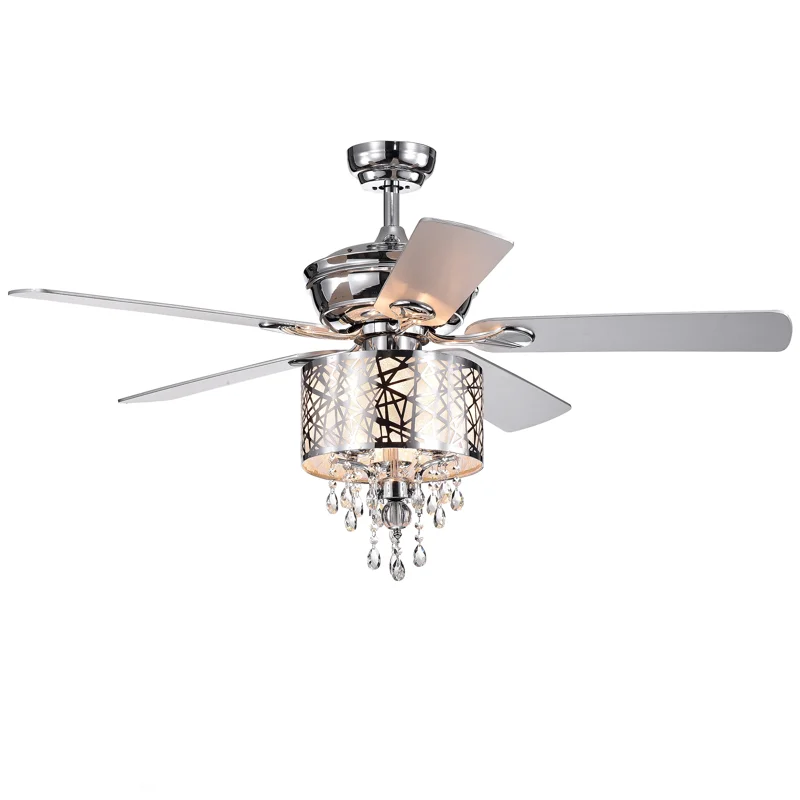 

5- 52-inch Chrome Ceiling Fan with 3-Light Crystal Chandelier (Remote Controlled)