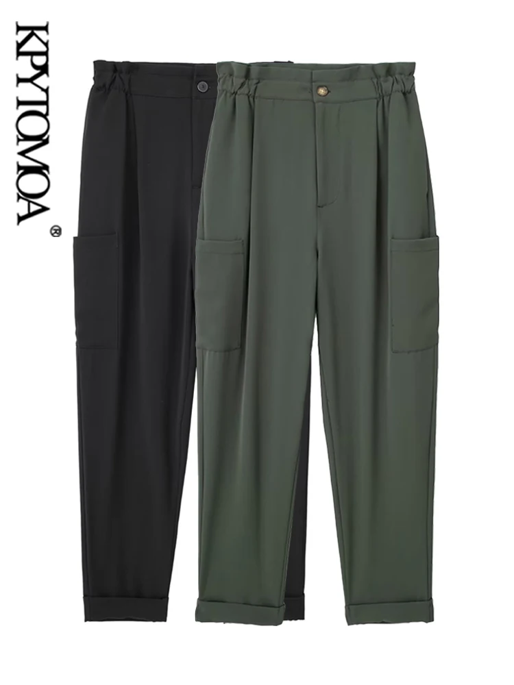 

Женские Модные мешковатые брюки-карго KPYTOMOA с передними карманами, винтажные женские брюки до щиколотки на молнии с высокой эластичной тали...