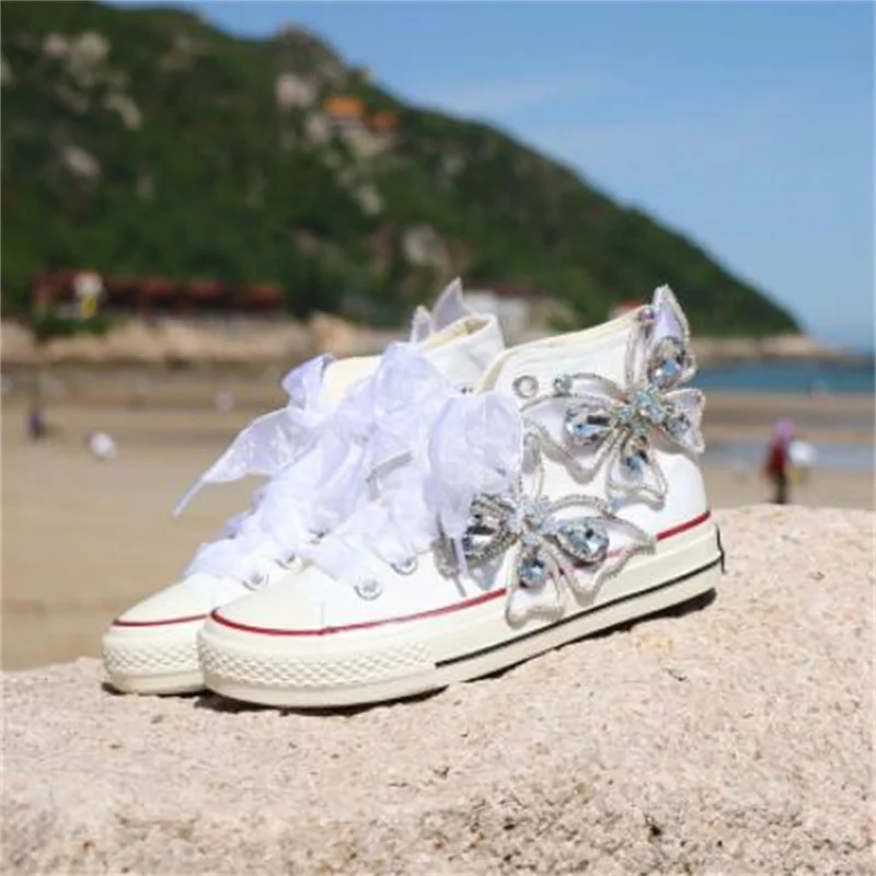 

diy rhinestone casual sneakers fashion large bow canvas shoes large size 35-44
