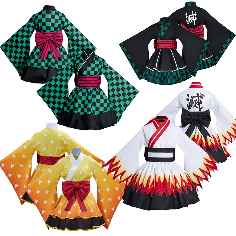 

Demon Slayer Agatsuma Zenitsu Kimono Cosplay Rengoku Kyoujurou Kamado Tanjiro Costume Women Maid Dress Outfits Halloween Suits