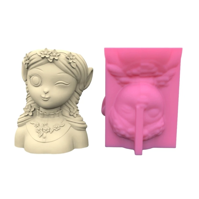 

Y1UE милая девушка в форме кашпо ваза формы для цемента силиконовый материал для DIY ручного изготовления цветочный горшок для